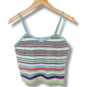 Design History Striped Crochet Knit Tank Top Girls Size XL Semi-Cropped